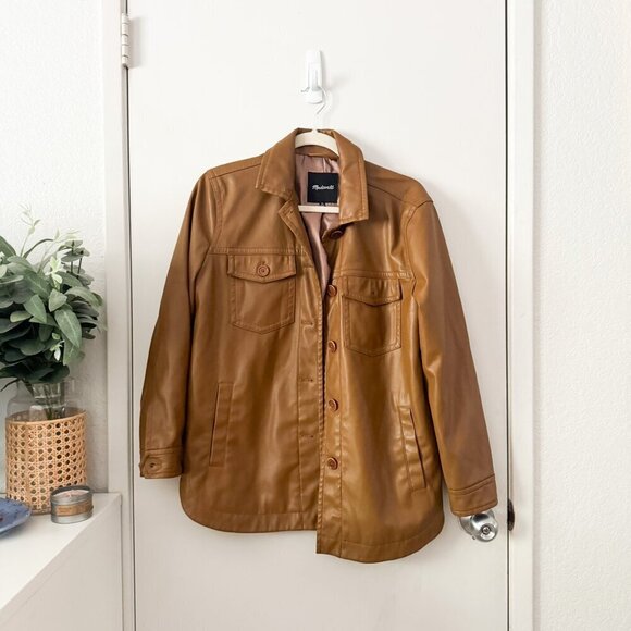 🦋 MADEWELL Brown Button Front Vegan Leather Chore Jacket Size XS - Picture 2 of 7